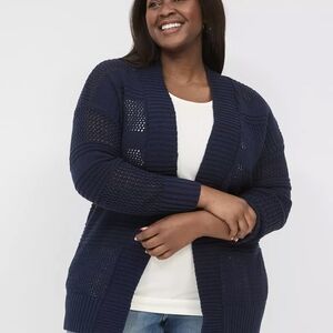 Lane Bryant Acrylic Open Weave Knit Blue Cardigan W/ Batwing Sleeves 18-…